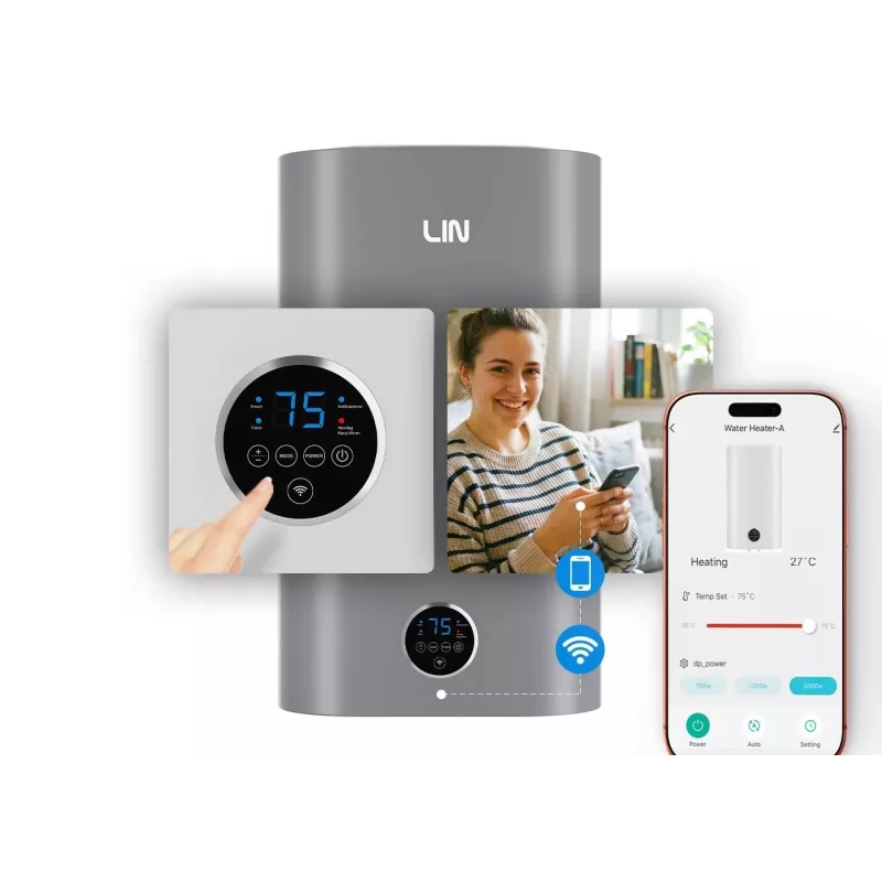LI- LIN LIFVD1SMGY 80L Universāls Pelēks Elektriskais Ūdens Sildītājs ar Wi-Fi