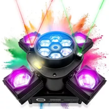 LIGHT4ME COSMOS BASIC Kustīgais daudzeffektu apgaismojuma ķermenis ar RGBW LED, sarkanu/zaļu lāzeru un stroboskopu