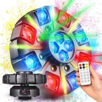 LIGHT4ME OCTOS kustīga daudzefektu gaisma ar RGBW LED, sarkano/zaļo lāzeru un stroboskopu