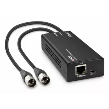 LINDY 2 kanālu Dante uz XLR audio dekodētājs, PoE/USB-C barošana, 24 bitu/96 kHz, AES67 70619