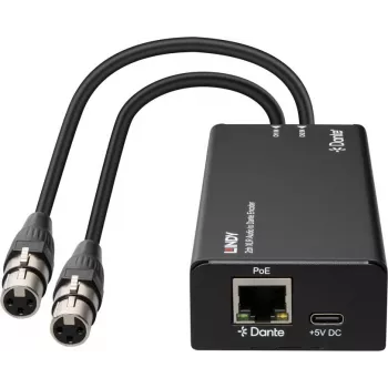 LINDY 2 kanālu XLR audio uz Dante kodētājs, PoE, AES67, 24 bitu/96 kHz 70618