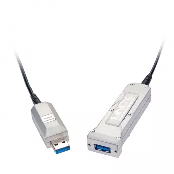 Lindy 50m USB 3.0 hibrīdais aktīvais pagarinājuma kabelis, optiskā šķiedra un varš, 5Gbps, LSZH, melns 42701