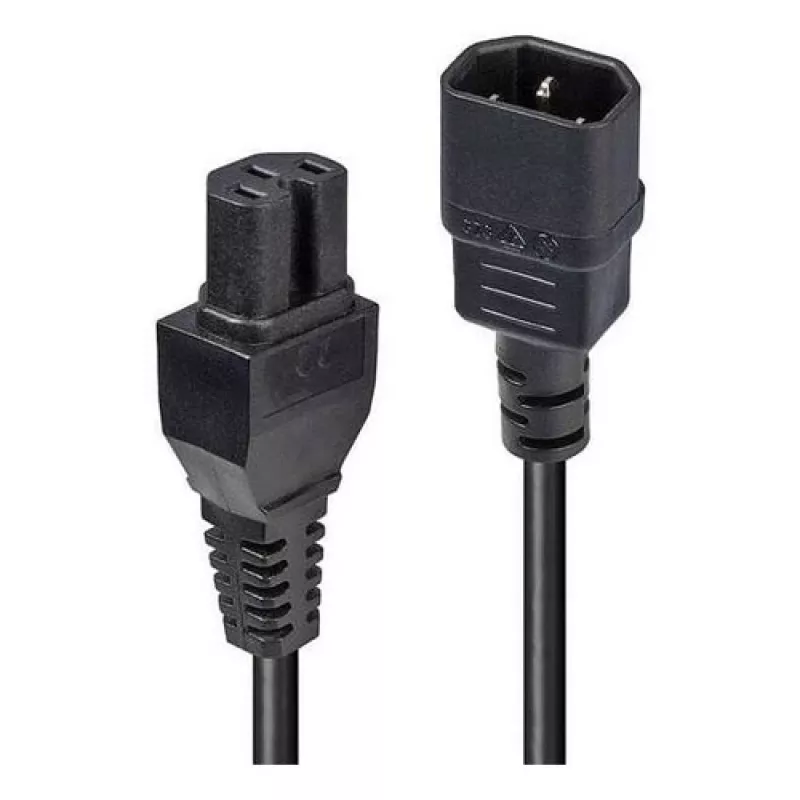 LINDY 5m C14 to C15 strāvas kabelis – IEC C14 vīrietis uz IEC C15 sieviete, 250V 10A, melns