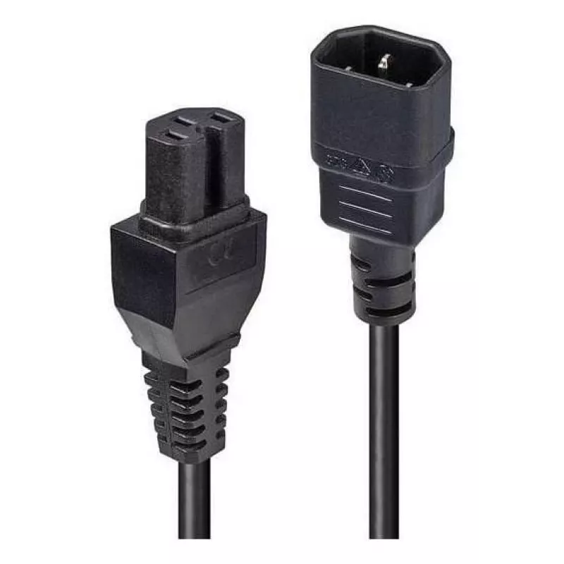 LINDY 5m C14 to C15 strāvas kabelis – IEC C14 vīrietis uz IEC C15 sieviete, 250V 10A, melns