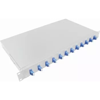 LogiLink 19 collu 1U statīva montāžas savienojumu kārba LC-Duplex 12 portu vienmoda OS2, pilnībā aprīkota, gaiši pelēka F12LC2G