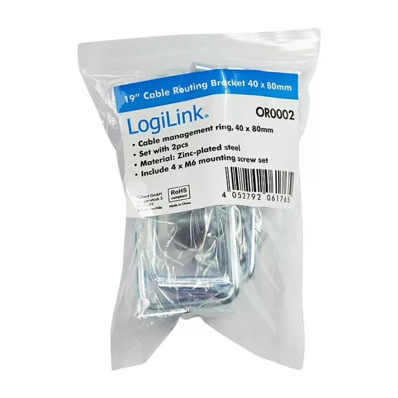 LogiLink 19 collu kabeļu pārvaldības kronšteins 40 x 80 mm, tērauds, 2 gab.