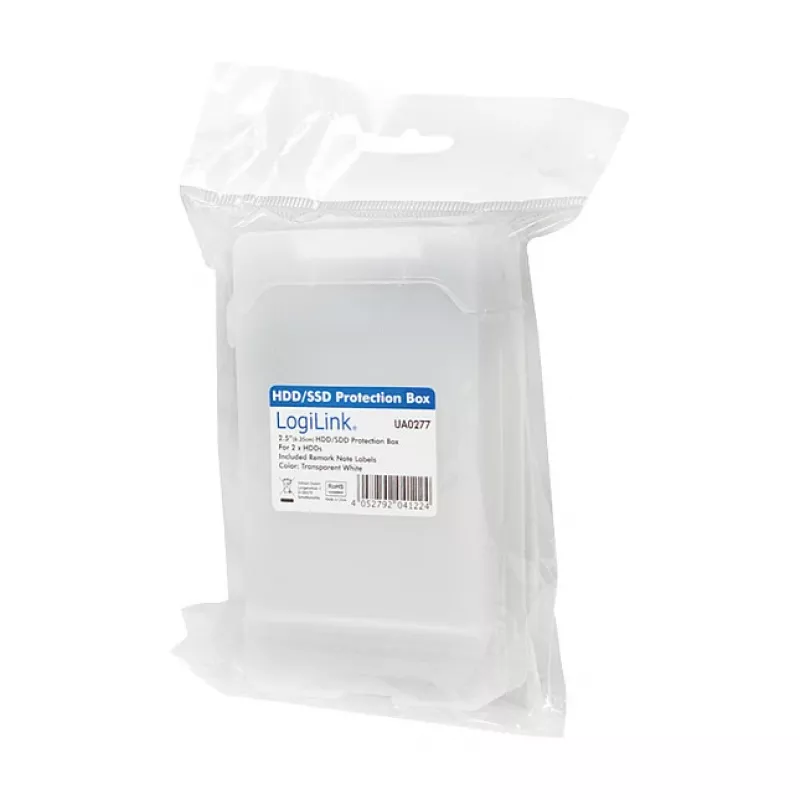 LogiLink 2.5 inch HDD aizsargkaste 2 HDD/SSD, balta