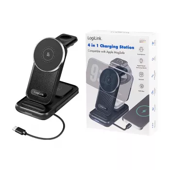 Logilink 4-in-1 bezvadu galda lādētājs, 15W Qi uzlādes stacija (PA0292)