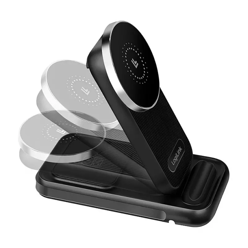 Logilink 4-in-1 bezvadu galda lādētājs, 15W Qi uzlādes stacija (PA0292)