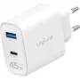 LogiLink 45W GaN USB sienas lādētājs, 1x USB-C PD, 1x USB-A QC, balts, Eiropas spraudnis (PA0410)
