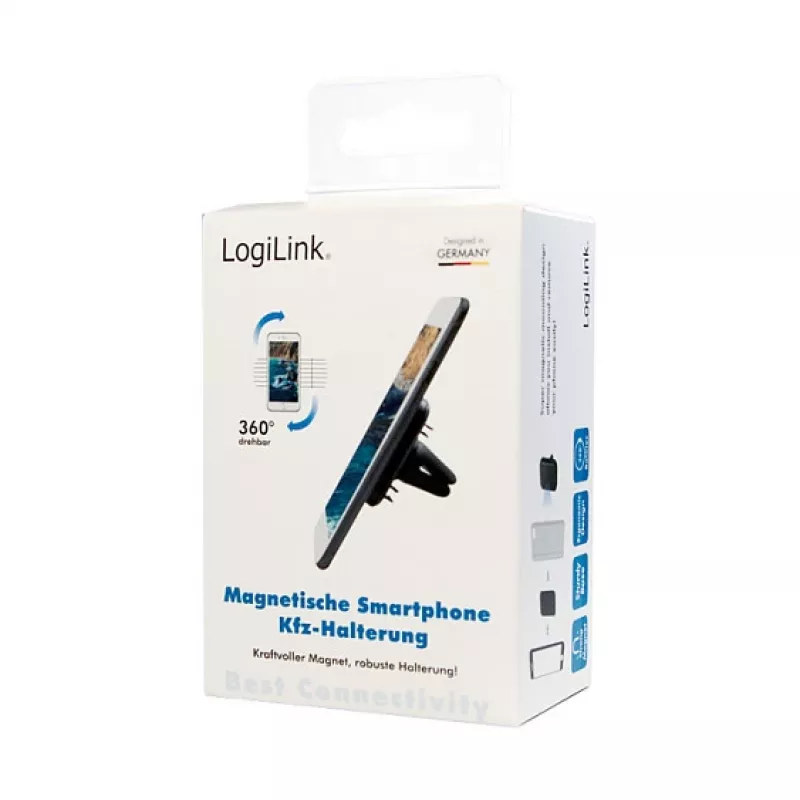 LogiLink AA0114 Magnētiskais auto turētājs ventilācijas atverei viedtālruņiem, 360° rotācija, universāls, melns