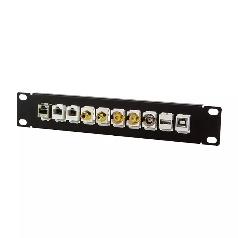 LogiLink ACT108 10-portu Keystone sadales panelis, 10 collu statīvs, 1U, melns