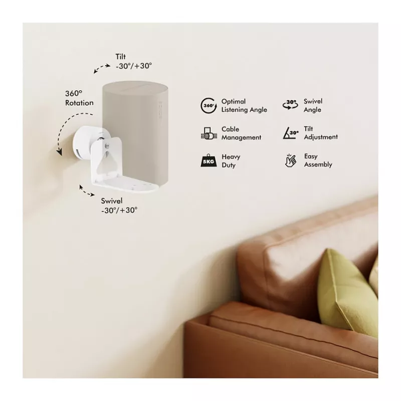 LogiLink BP0207W skaļruņa sienas stiprinājums Sonos Era 100 & Era 300, balts, līdz 5 kg