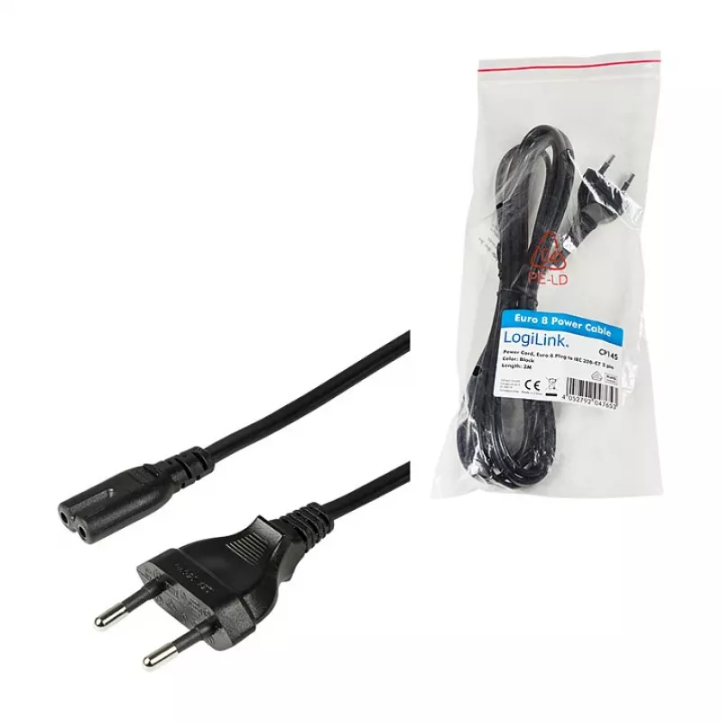 LogiLink CP145 strāvas kabelis Europlug uz IEC C7 1,8 m melns