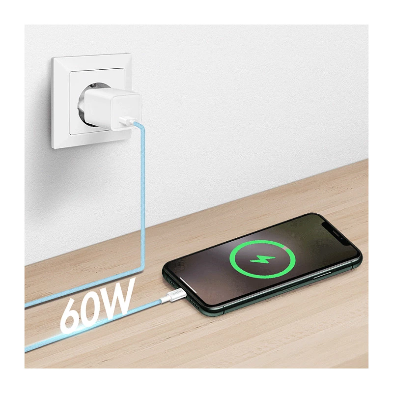 LogiLink CU0329 USB 2.0 Type-C kabelis, A/M līdz C/M, 480 Mbps, 60W, neilons, zils, 0,5 m