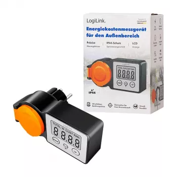 LogiLink āra enerģijas izmaksu skaitītājs, IP44 šļakatu drošs, 16 A, 3680 W, Schuko, LCD