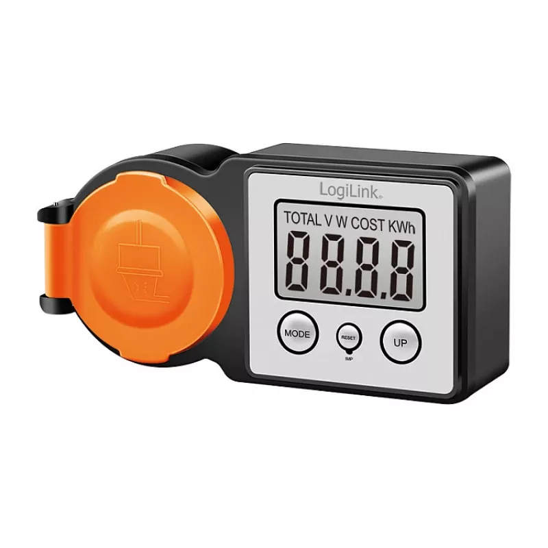 LogiLink āra enerģijas izmaksu skaitītājs, IP44 šļakatu drošs, 16 A, 3680 W, Schuko, LCD