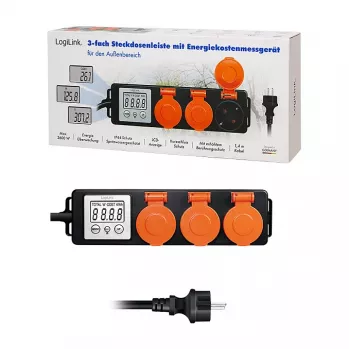 LogiLink Enerģijas izmaksu skaitītājs ar 3 āra rozetēm, IP44, Schuko, 3680 W