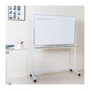 LogiLink EO0064 Mobile Double-Sided Dry Erase Whiteboard, Magnetic Steel, Aluminum Frame, 120x80 cm, White/Silver