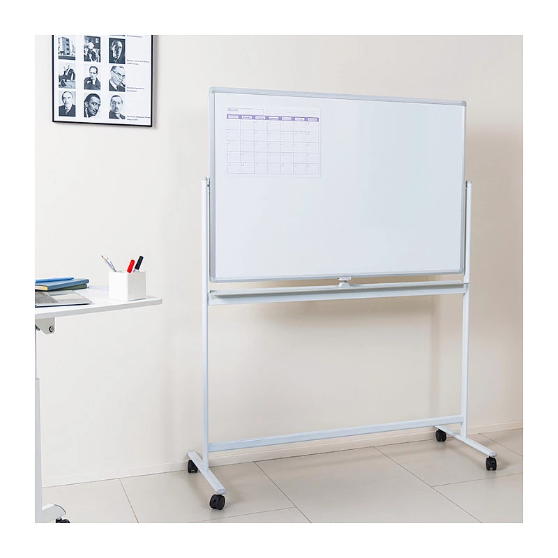 LogiLink EO0064 Mobile Double-Sided Dry Erase Whiteboard, Magnetic Steel, Aluminum Frame, 120x80 cm, White/Silver