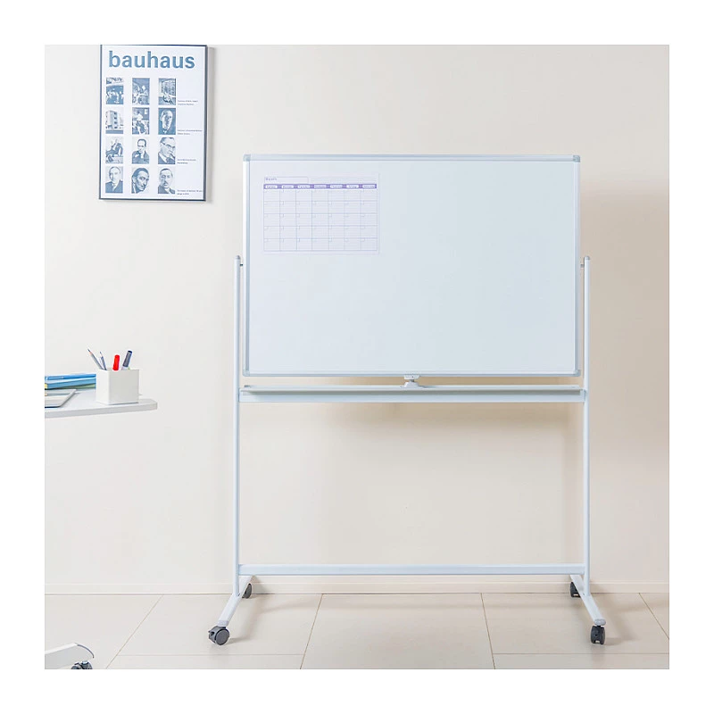 LogiLink EO0064 Mobile Double-Sided Dry Erase Whiteboard, Magnetic Steel, Aluminum Frame, 120x80 cm, White/Silver