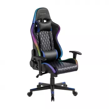 LogiLink EO0076 Gaming Chair with RGB Lighting, Lumbar Support, Black/Blue