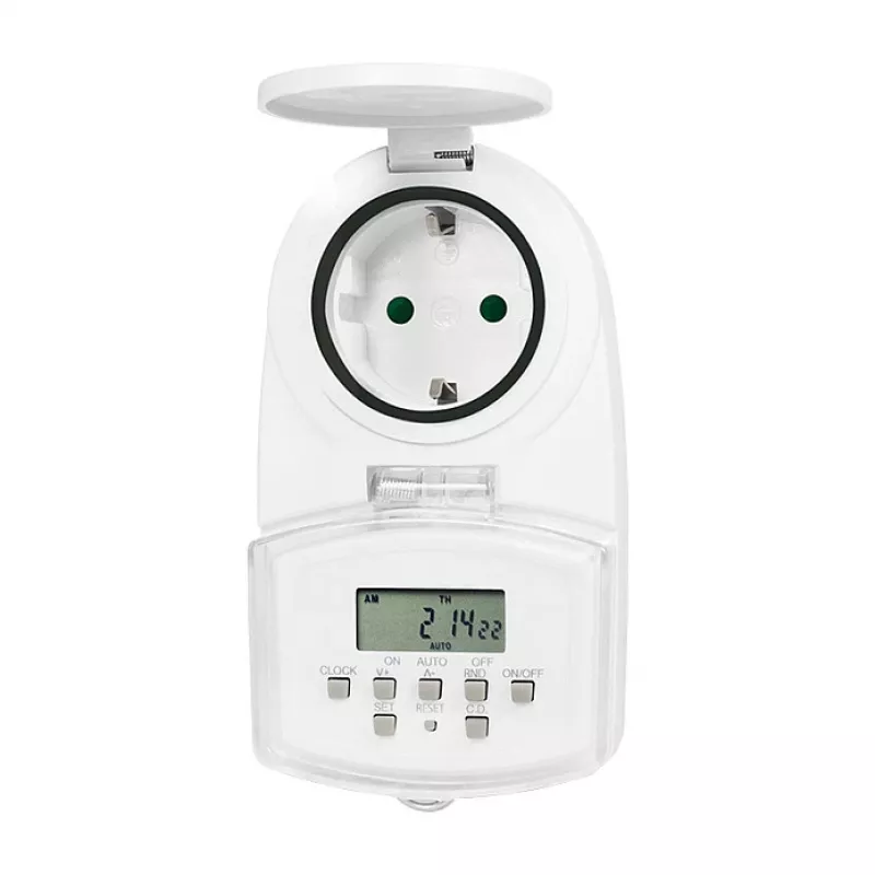 LOGILINK ET0008 Outdoor Digital Time Switch - IP44, 10 ON/OFF Programs, 16A/3680W, Schuko (Type F), Black/Grey