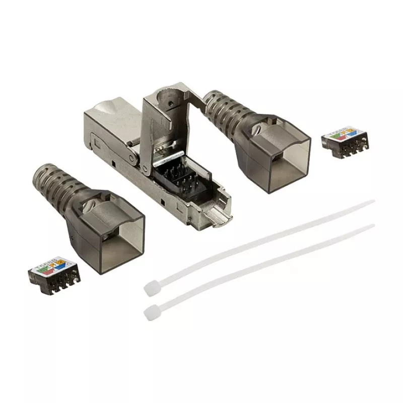 LogiLink lauka savienojams RJ45 savienotājs Cat.6A STP 10G, bez instrumentu IDC, cinka spiedliešana, AWG 22-26, sudraba