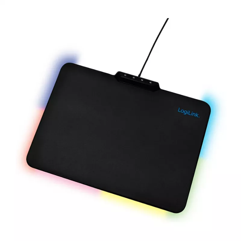LogiLink ID0155 RGB spēļu peles paliktnis – silikona virsma, neslīdoša gumijas pamatne, USB-A barošana, 36x26cm, melns