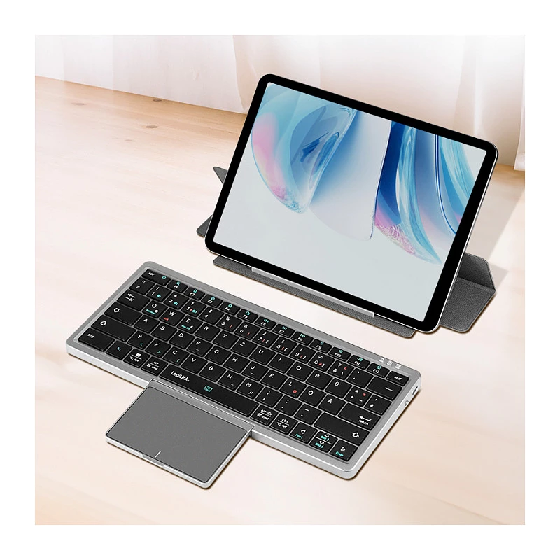 LOGILINK ID0214 Bezvadu tastatūra ar skārienpaliktni, Bluetooth 5.1, 3 kanāli, pelēka
