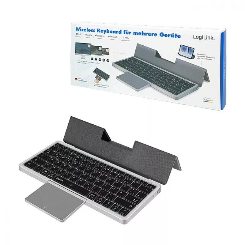LOGILINK ID0214 Bezvadu tastatūra ar skārienpaliktni, Bluetooth 5.1, 3 kanāli, pelēka