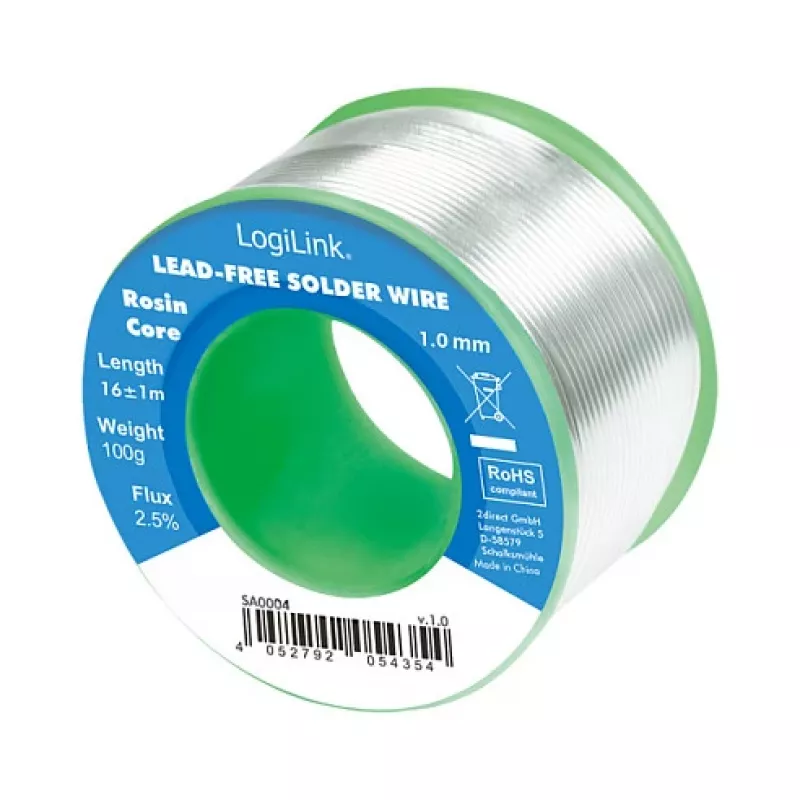 LOGILINK Bezsvina lodēšanas stieple 1mm 100g Sn99.3Cu0.7 bez tīrīšanas plūsmas