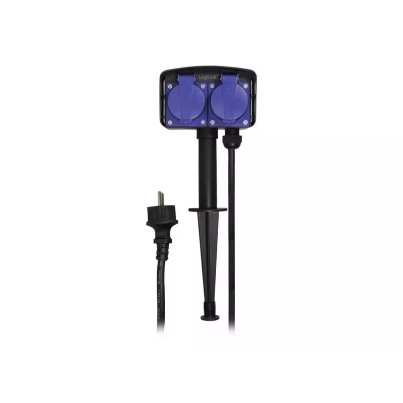 Logilink LPS214 kontaktligzdu bloks, 2 drošības kontaktligzdas, IP44, zemējuma miets, 2 m kabelis