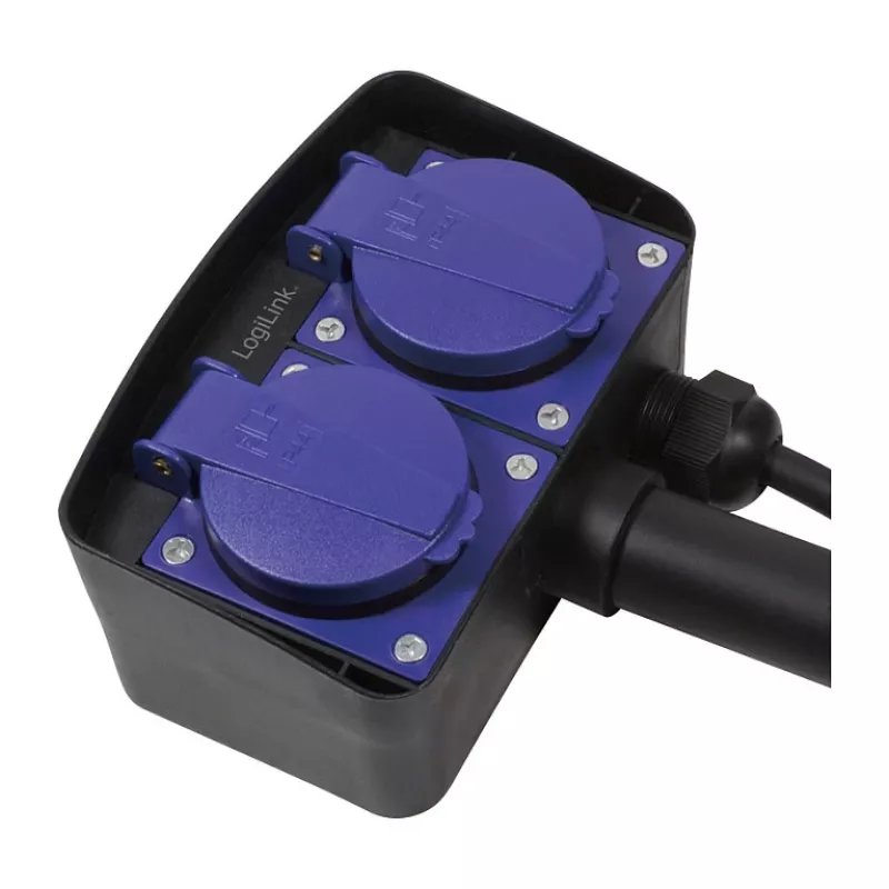 Logilink LPS214 kontaktligzdu bloks, 2 drošības kontaktligzdas, IP44, zemējuma miets, 2 m kabelis