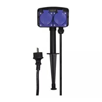 Logilink LPS214 kontaktligzdu bloks, 2 drošības kontaktligzdas, IP44, zemējuma miets, 2 m kabelis