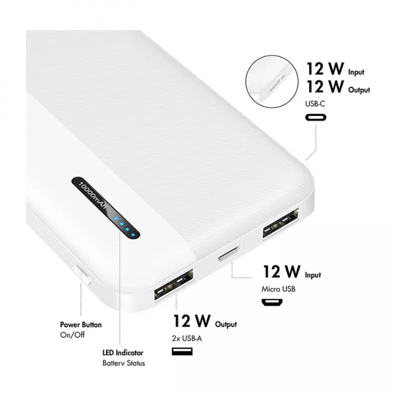 Logilink mobilais ārējais akumulators, LiPo, 10000 mAh, USB-C ieeja/izeja, balts