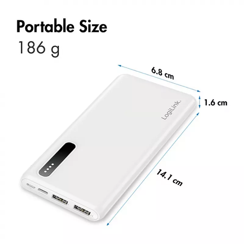 Logilink mobilā ārējā baterija, LiPo, 8000 mAh, balta