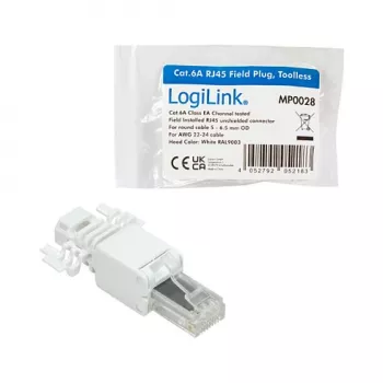 LogiLink Modularais spraudnis RJ45 Cat.6A, UTP, bez instrumentiem, balts