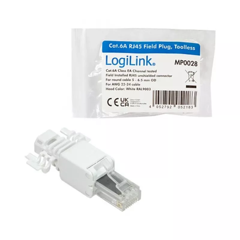 LogiLink Modularais spraudnis RJ45 Cat.6A, UTP, bez instrumentiem, balts