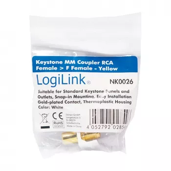 LogiLink NK0026 Keystone RCA sievišķais uz F sievišķais savienotāja modulis, dzeltens