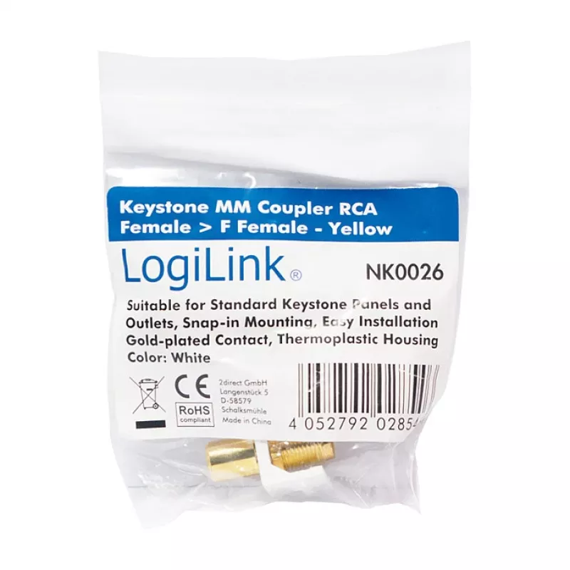 LogiLink NK0026 Keystone RCA sievišķais uz F sievišķais savienotāja modulis, dzeltens