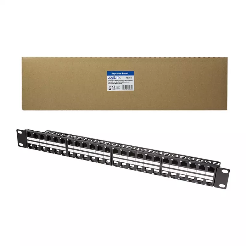 LogiLink NK4045 Keystone komutācijas panelis 1U 48 porti neekranēts melns