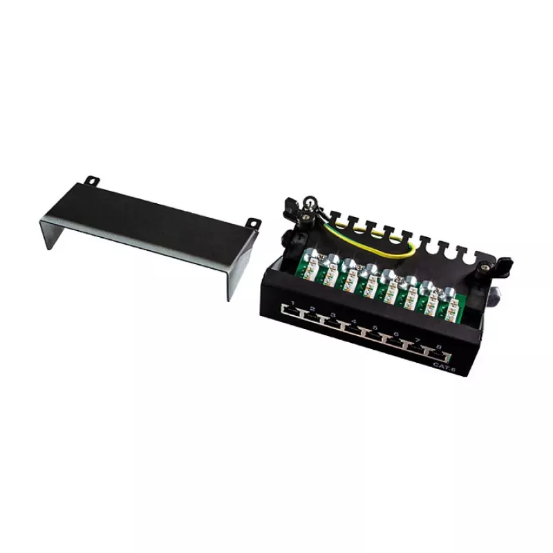 LogiLink NP0017B komutācijas panelis – 8 portu Cat6 STP, piestiprināms pie sienas/zem galda, melns