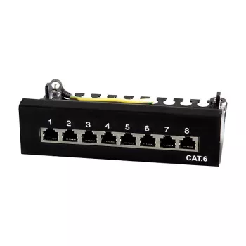 LogiLink NP0017B komutācijas panelis – 8 portu Cat6 STP, piestiprināms pie sienas/zem galda, melns