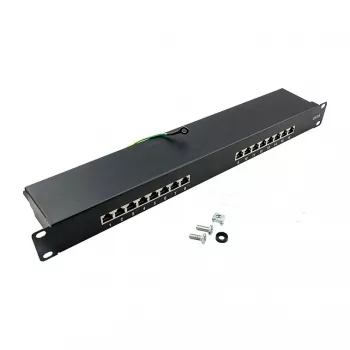 LOGILINK NP0057 Cat6 STP sadales panelis, 19 collu 1U 16 portu, RJ45/LSA IDC, melns EconLine