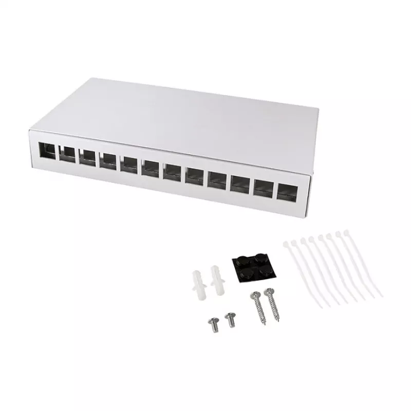 LOGILINK NP0094 Konsolidācijas punkta kārba 12 portiem, galda/sienas/DIN sliedes montāžai, gaiši pelēka