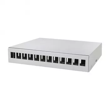 LOGILINK NP0094 Konsolidācijas punkta kārba 12 portiem, galda/sienas/DIN sliedes montāžai, gaiši pelēka