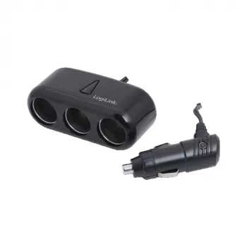 LogiLink PA0038 3 pieslēgvietu auto lādētāja sadalītājs ar USB pieslēgvietu – 12V/5V strāvas sadalītājs cigarešu piepīpētāja ligzdai, melns