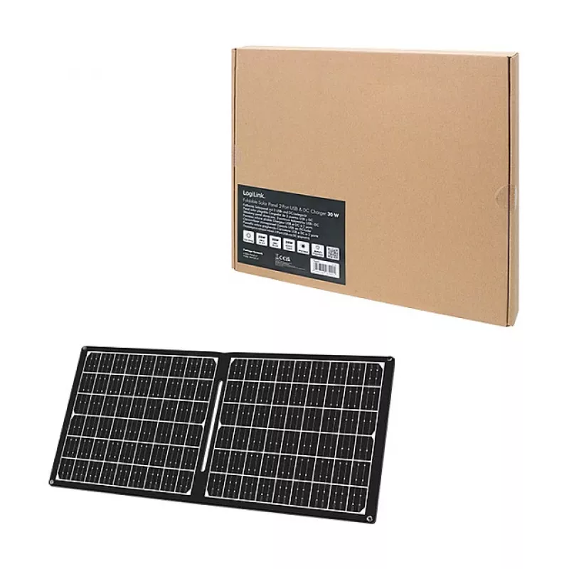 LOGILINK PA0341 Salokāms saules panelis - 30W, USB-C & USB-A & DC izeja, monokristālisks, IPX4 ūdensizturīgs