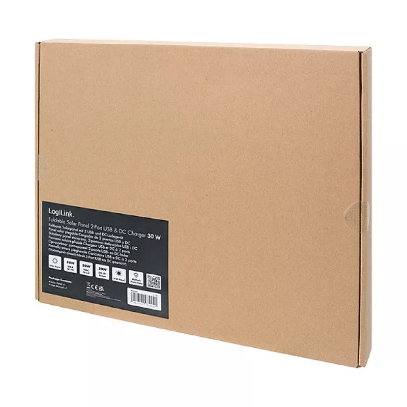LOGILINK PA0341 Salokāms saules panelis - 30W, USB-C & USB-A & DC izeja, monokristālisks, IPX4 ūdensizturīgs